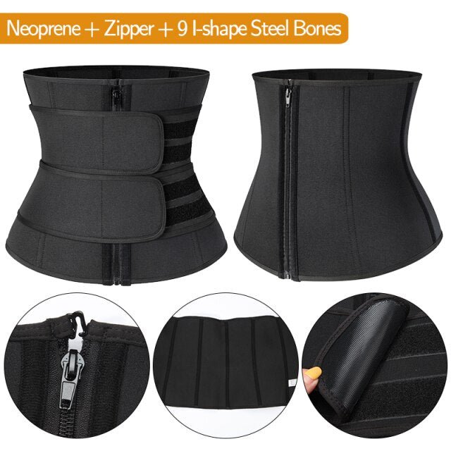 Boned Latex Waist Trainer Corsets for Women Weight Loss Body Trimmer Belt Slimming Shaper Workout Faja Compression Sweat Girdles-3