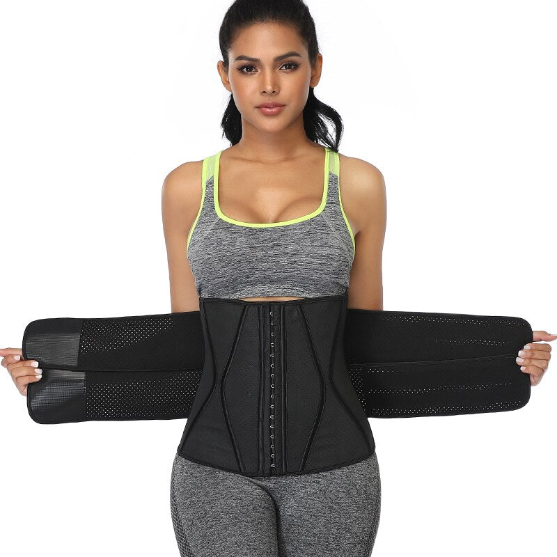 Boned Latex Waist Trainer Corsets for Women Weight Loss Body Trimmer Belt Slimming Shaper Workout Faja Compression Sweat Girdles-1