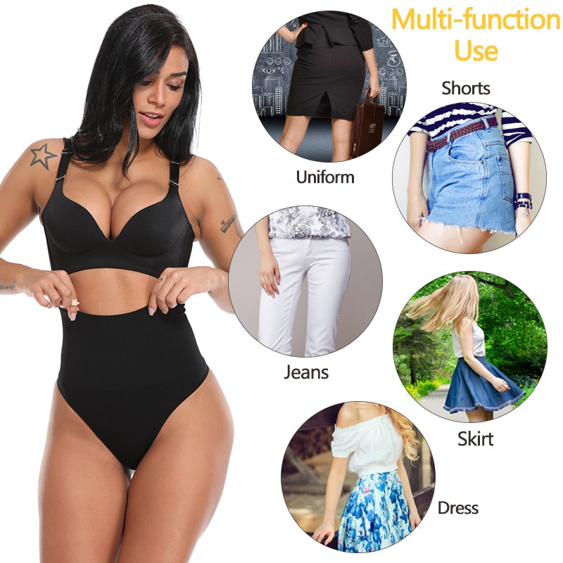 Women Thong Panty Shaper High Waist Tummy Control Panties Slimming Underwear Waist Trainer Shaping Briefs Butt Lifter Shapewear-2